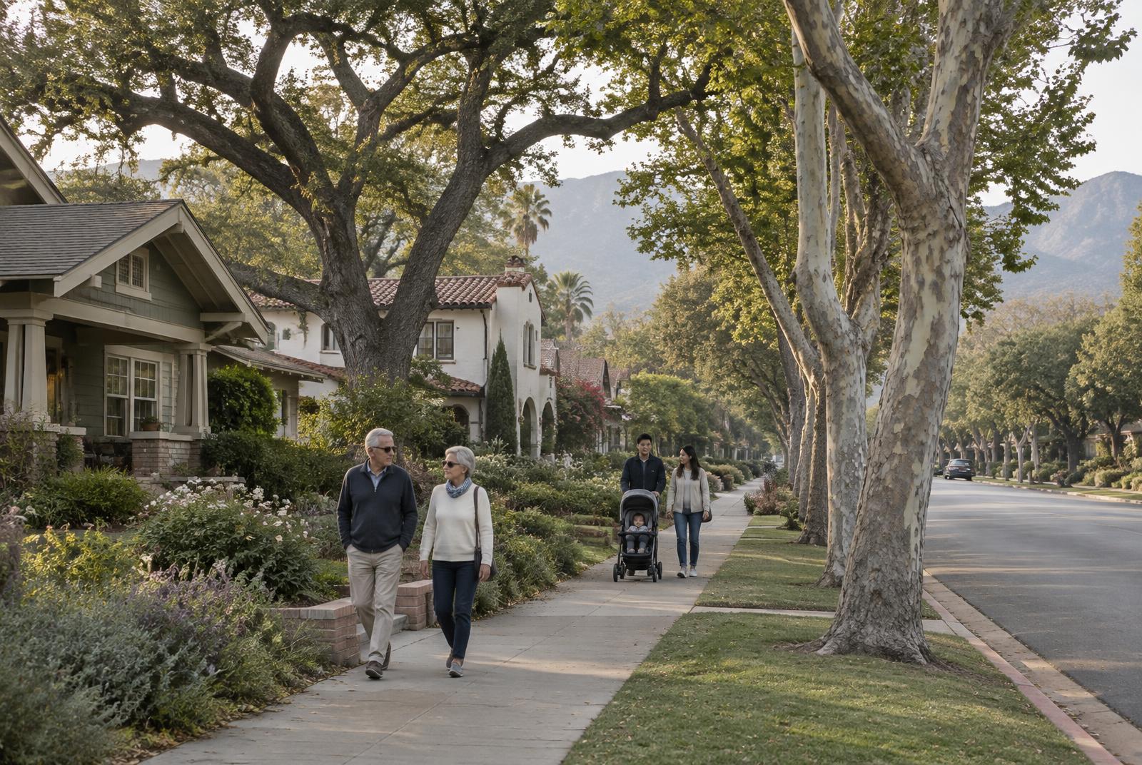 Tree-lined residential street representative of the Southern California communities served